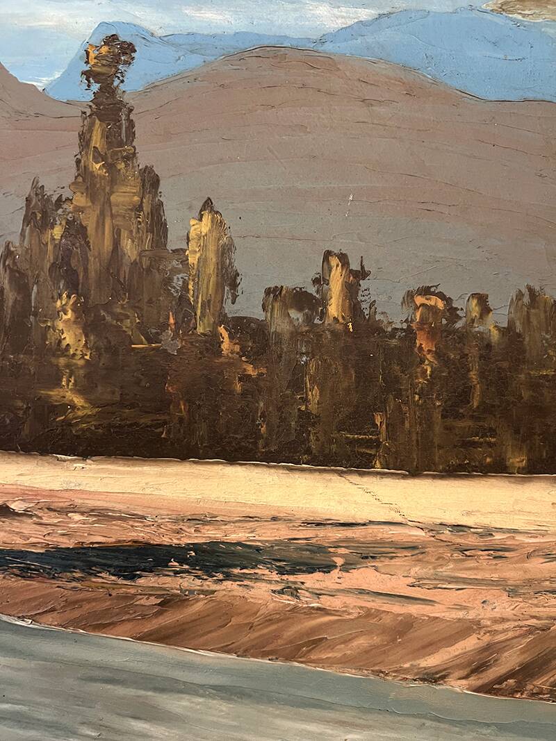 Painting “River in the Alps”, Oil on cardboard.