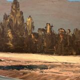 Tableau, huile sur carton « Rivière dans les Alpes »