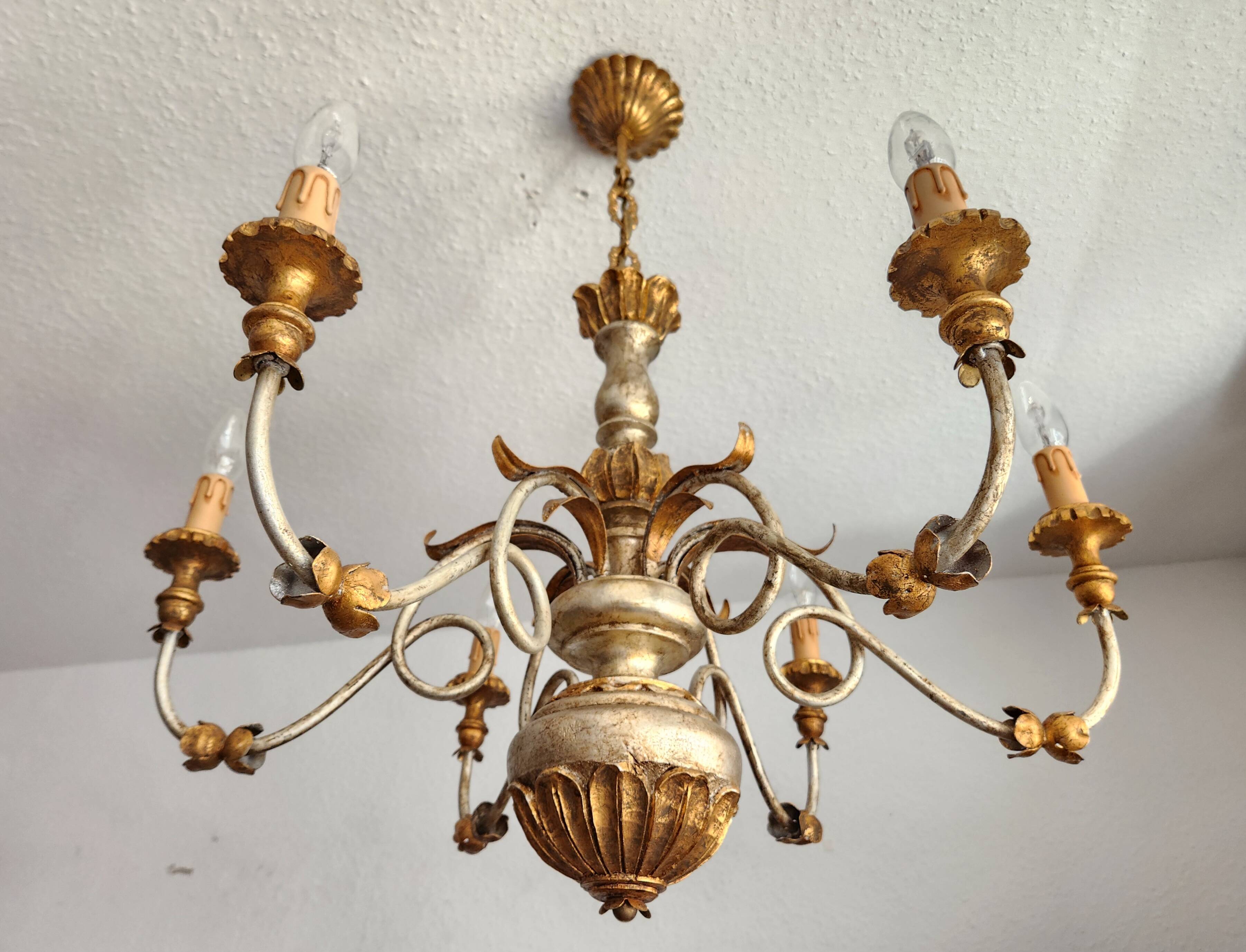 Antique gilded silver chandelier Florentine Rococo Louis XV Italy