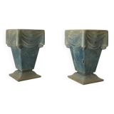 Pair of old art deco vases in enameled cast iron