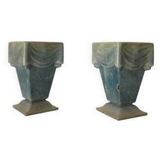Pair of old art deco vases in enameled cast iron