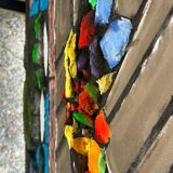 Large stained glass window the last supper circa 1960 - raw glass blocks - h 119 x l 161 cm