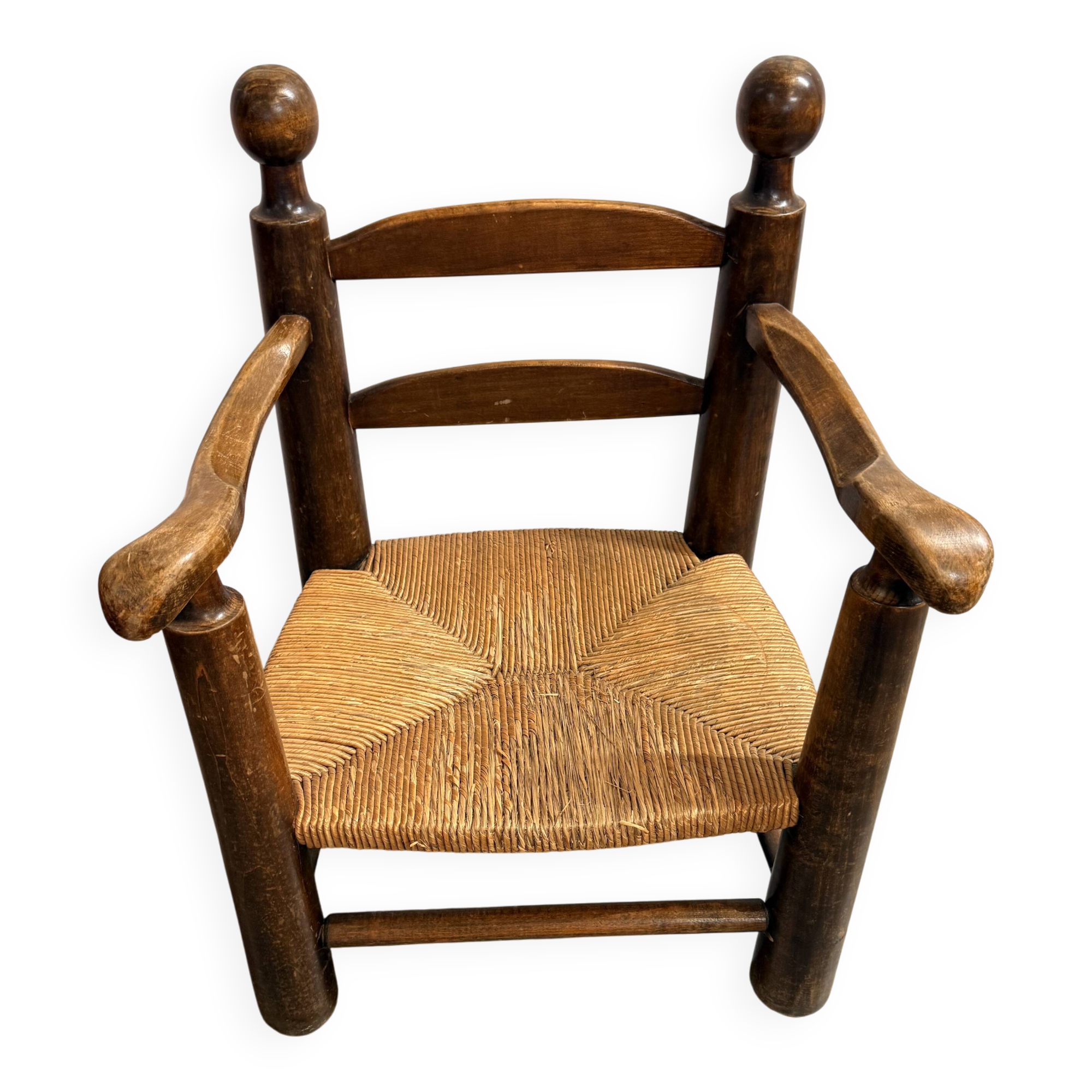 Fauteuil paillé rustique en chêne massif – Style campagne