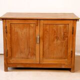 Low sideboard in Burmese teak with 2 solid doors and opening top