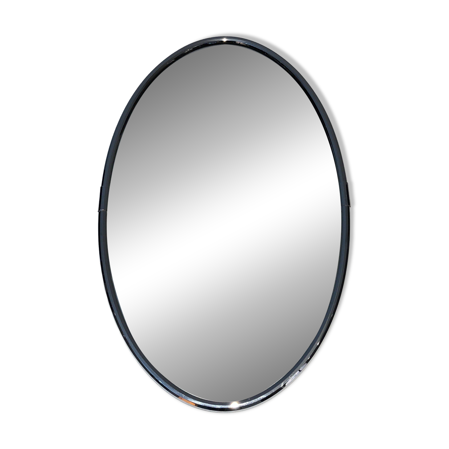 Oval chrome mirror in Art Deco style. Circa 1970.