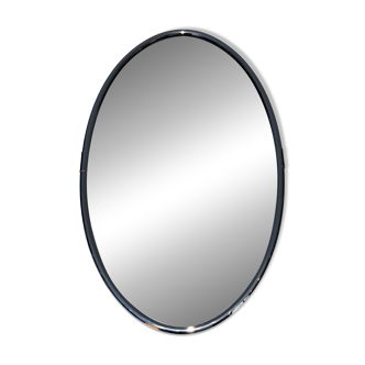 Oval chrome mirror in Art Deco style. Circa 1970.