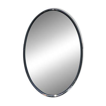 Oval chrome mirror in Art Deco style. Circa 1970.