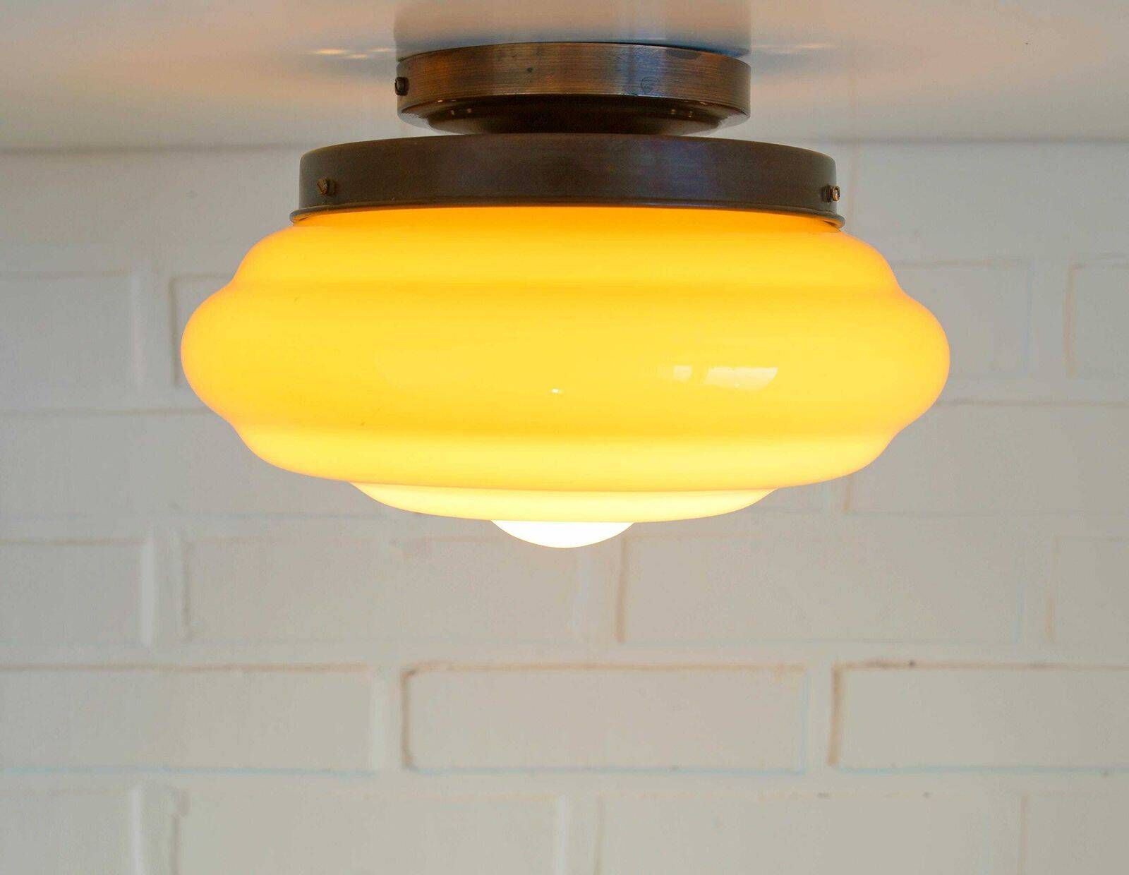 Antique Glass Ceiling Light, 100 Year Old Hand Blown Art Deco Sconce