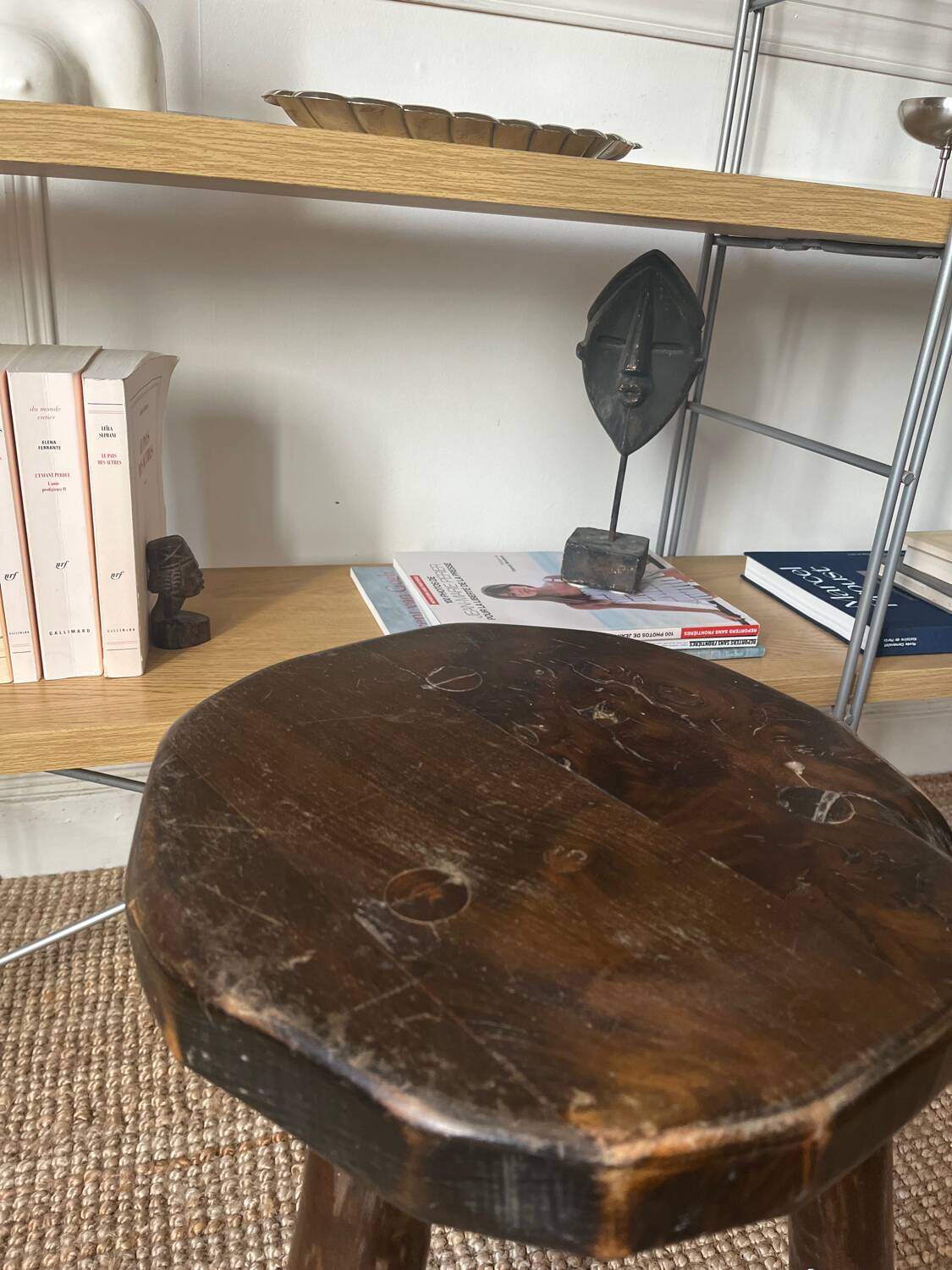 Brutalist wooden tripod stool