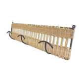 Wall coat rack with 3 hooks in iron and wicker braided 60s