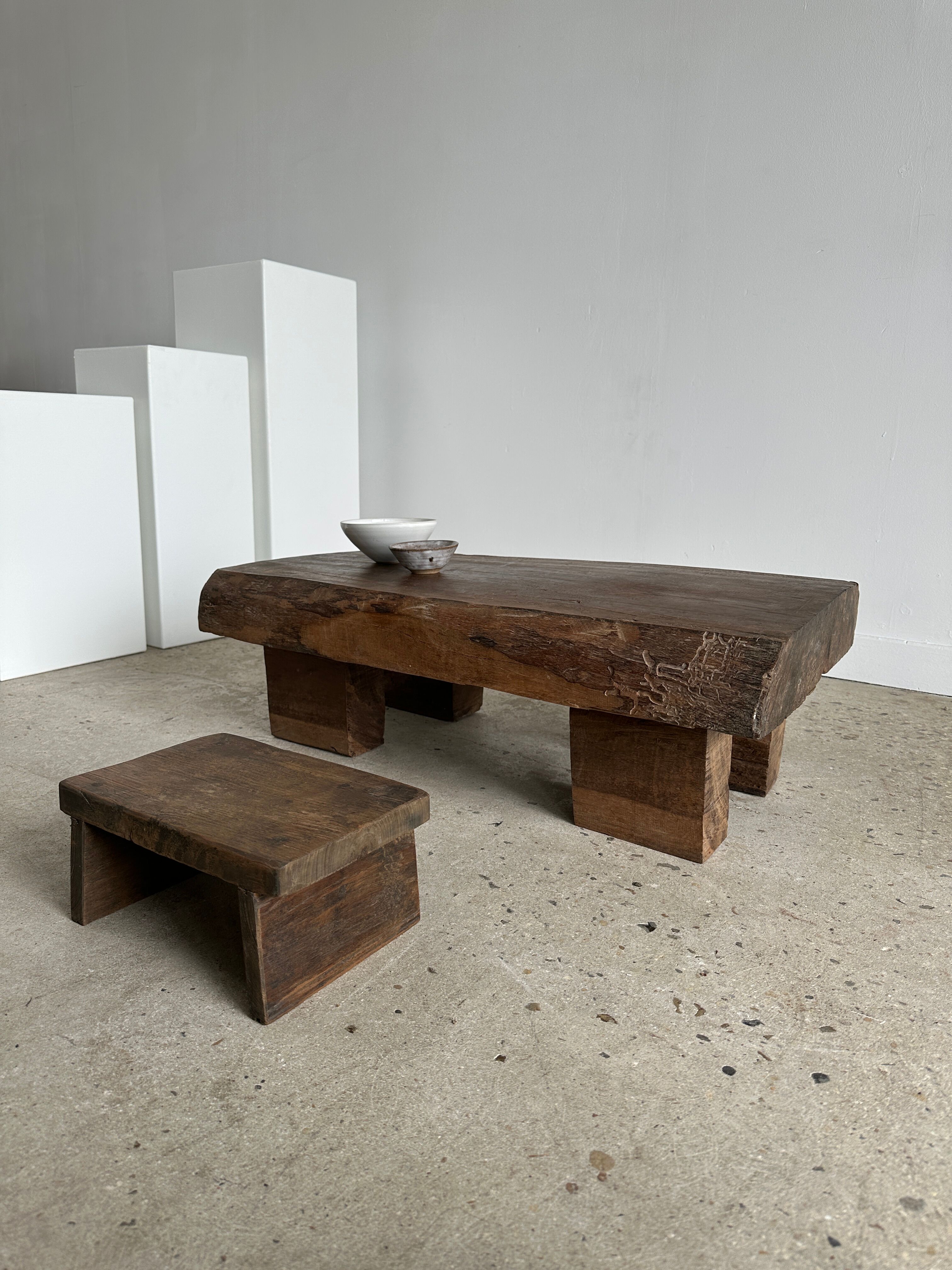 Asian solid wood quadripod brutalist coffee table H30 L81 l42