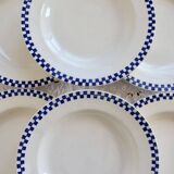 6 antique deep plates, ironstone Salins - Checkerboard model