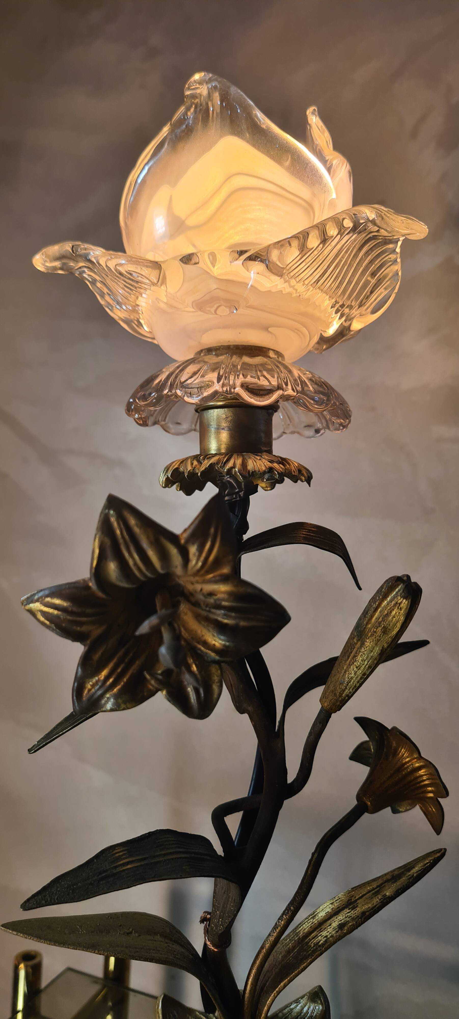 brass and pewter floral lamp 1900 art nouveau murano tulip 37x16