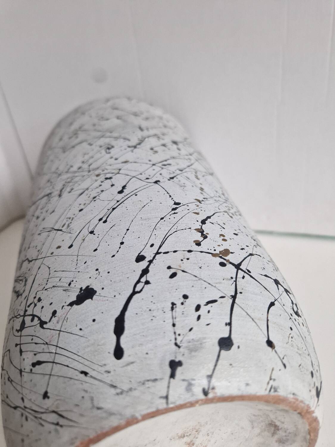 Painted Terracotta Vase with Graphic Pattern