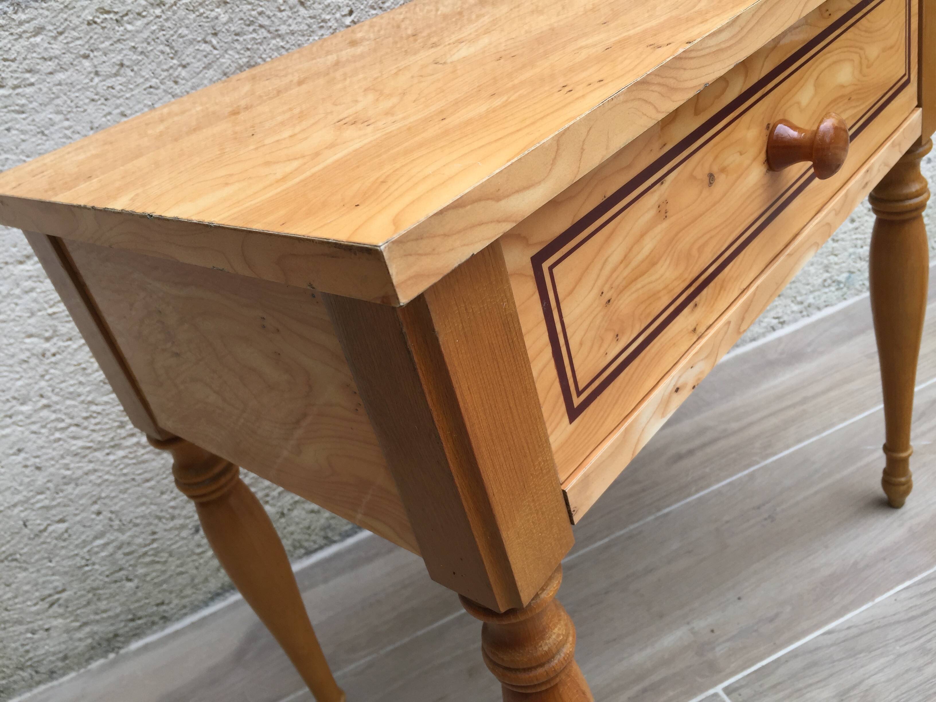 Formica and vintage wood bedside table