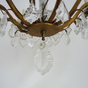 Old chandelier, suspension, old luminaire with 10 branches, brass and glass. 50s