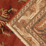 Handwoven turkish red gold wool and silk area rug- 120x185cm