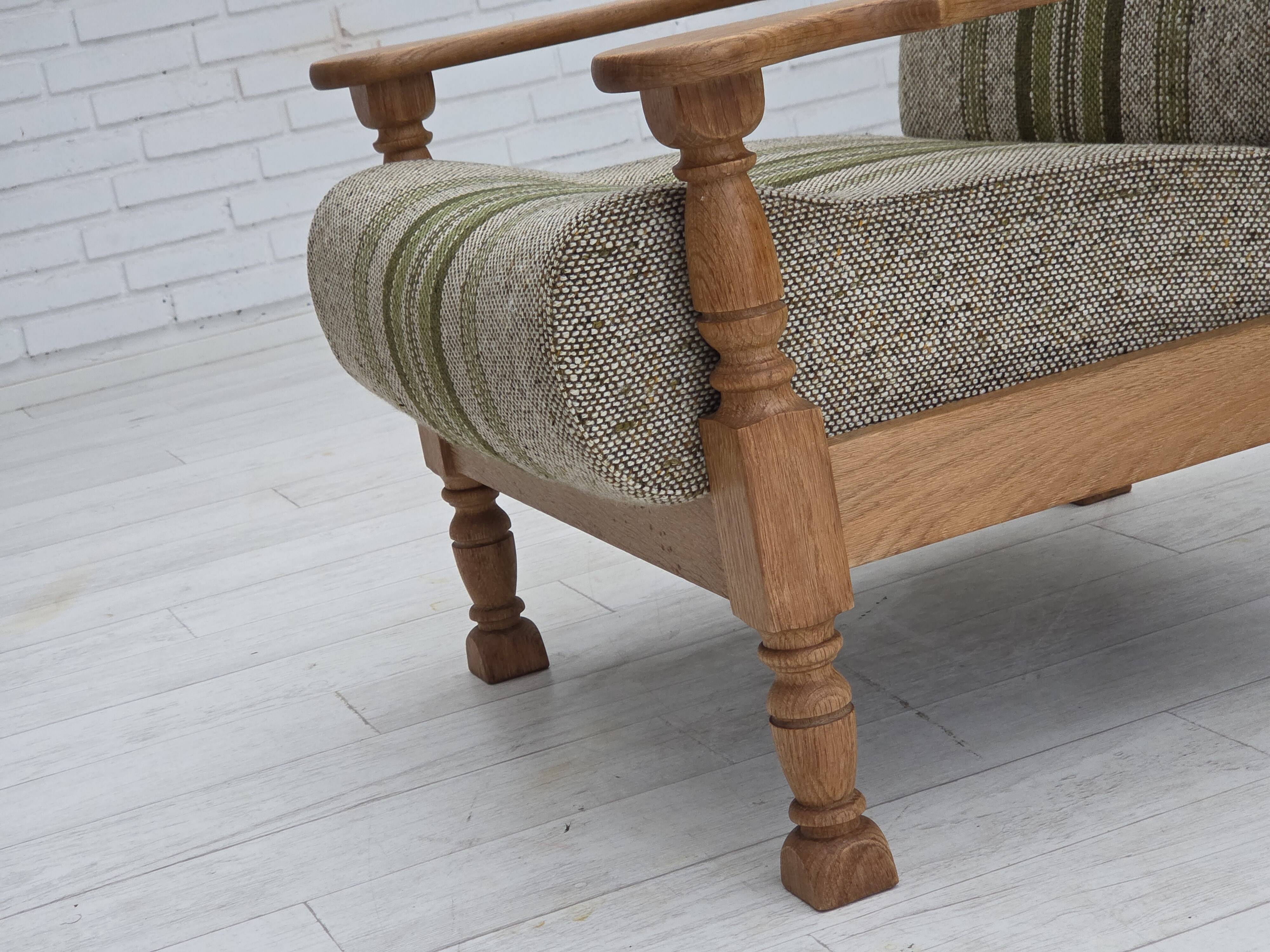 1970s, Danish armchair, original furniture wool fabric, solid oak wood.