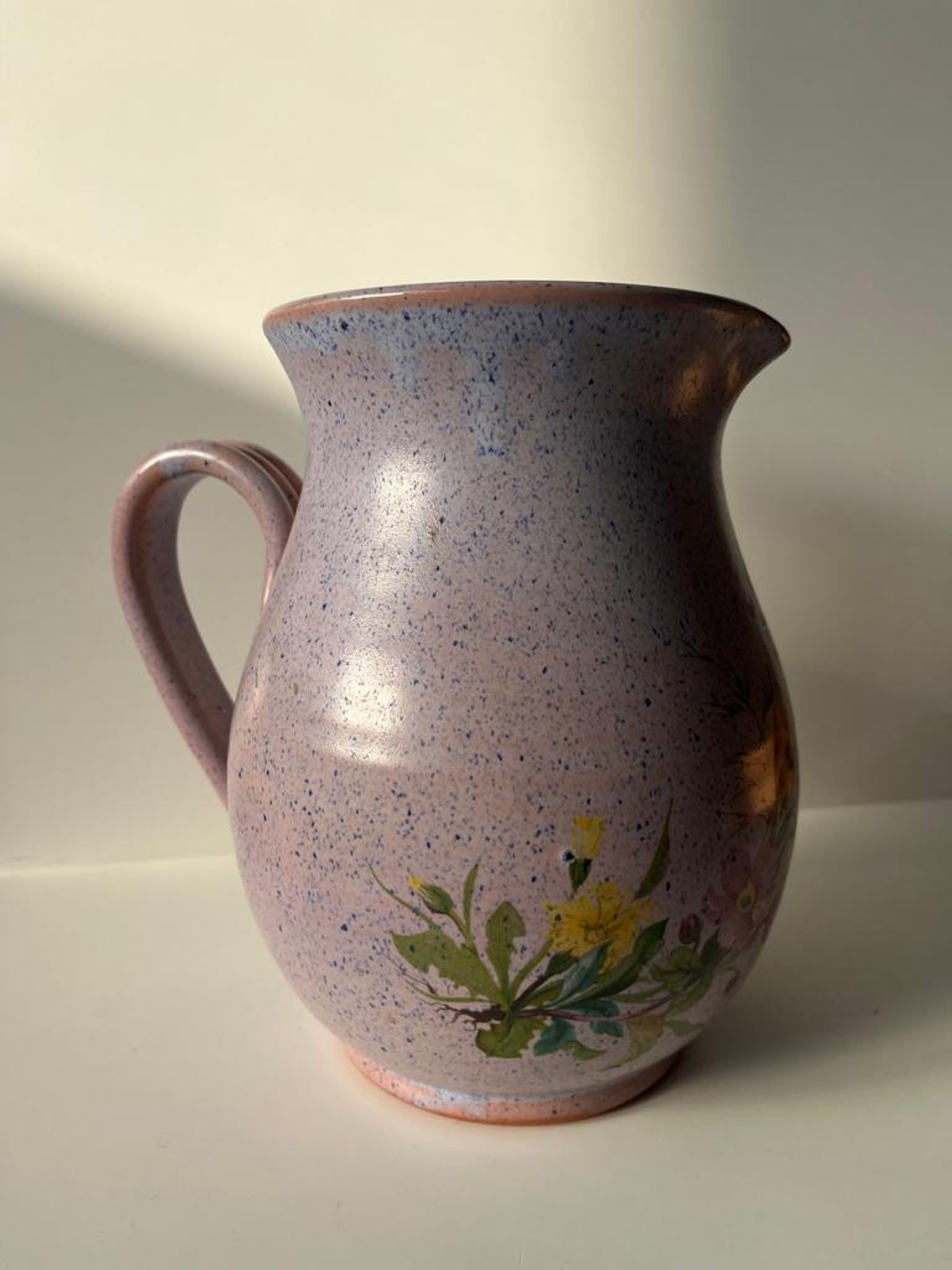 Vintage purple carafe with field flower patterns H:20cm