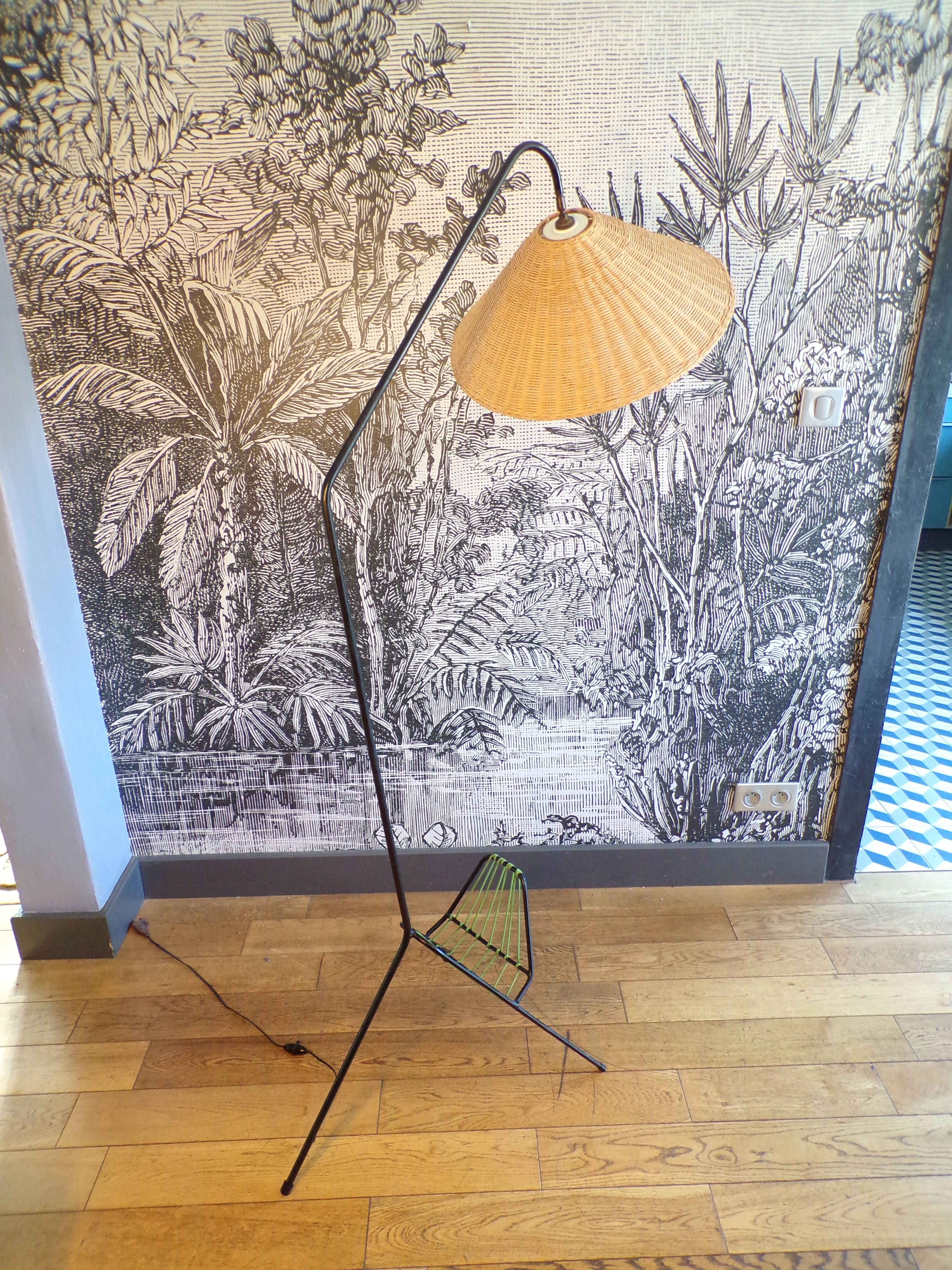 Vintage floor lamp rattan lampshade
