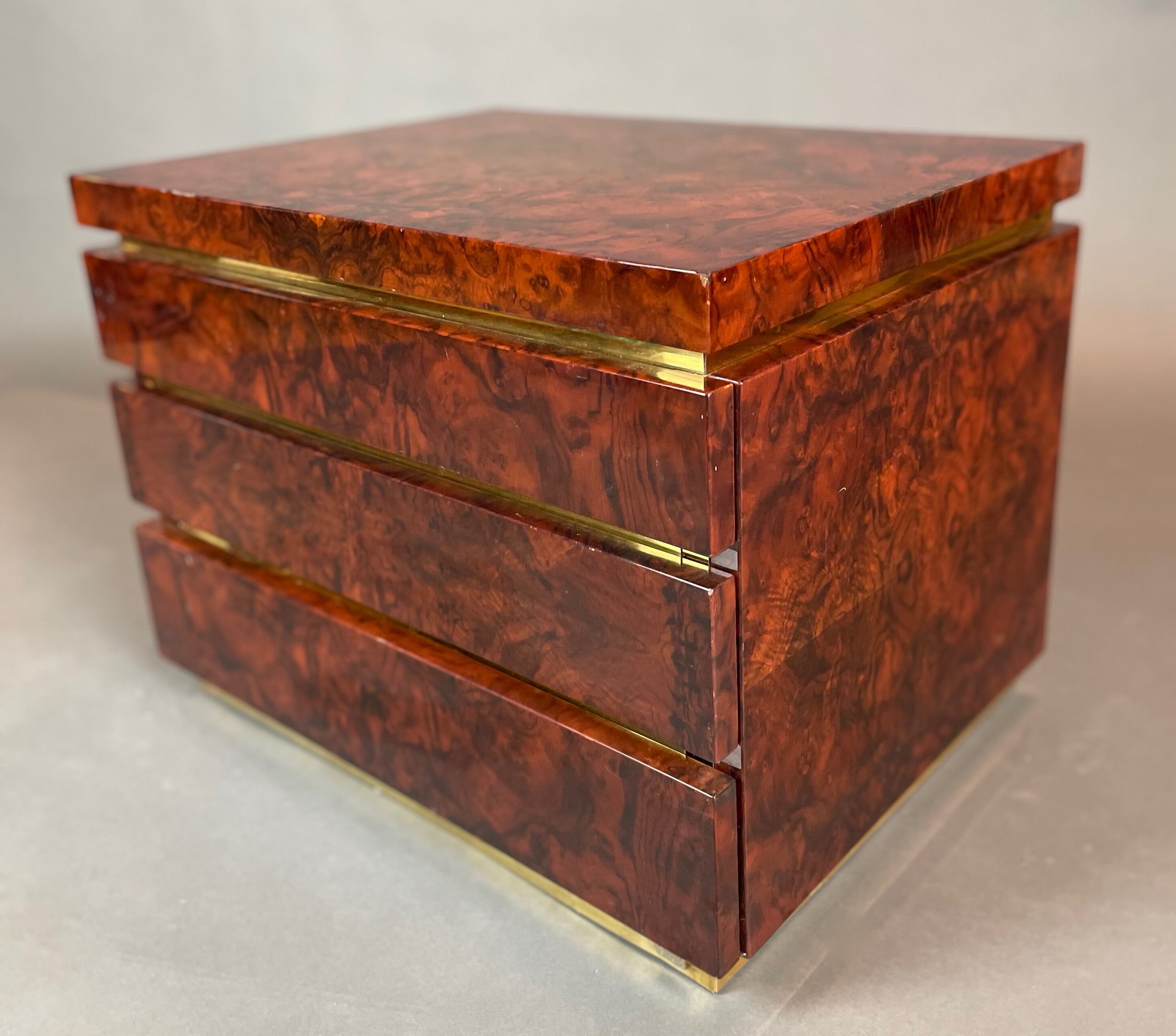 Bedside of Jean-Claude Mahey in elm magnifying glass and brass circa 1970