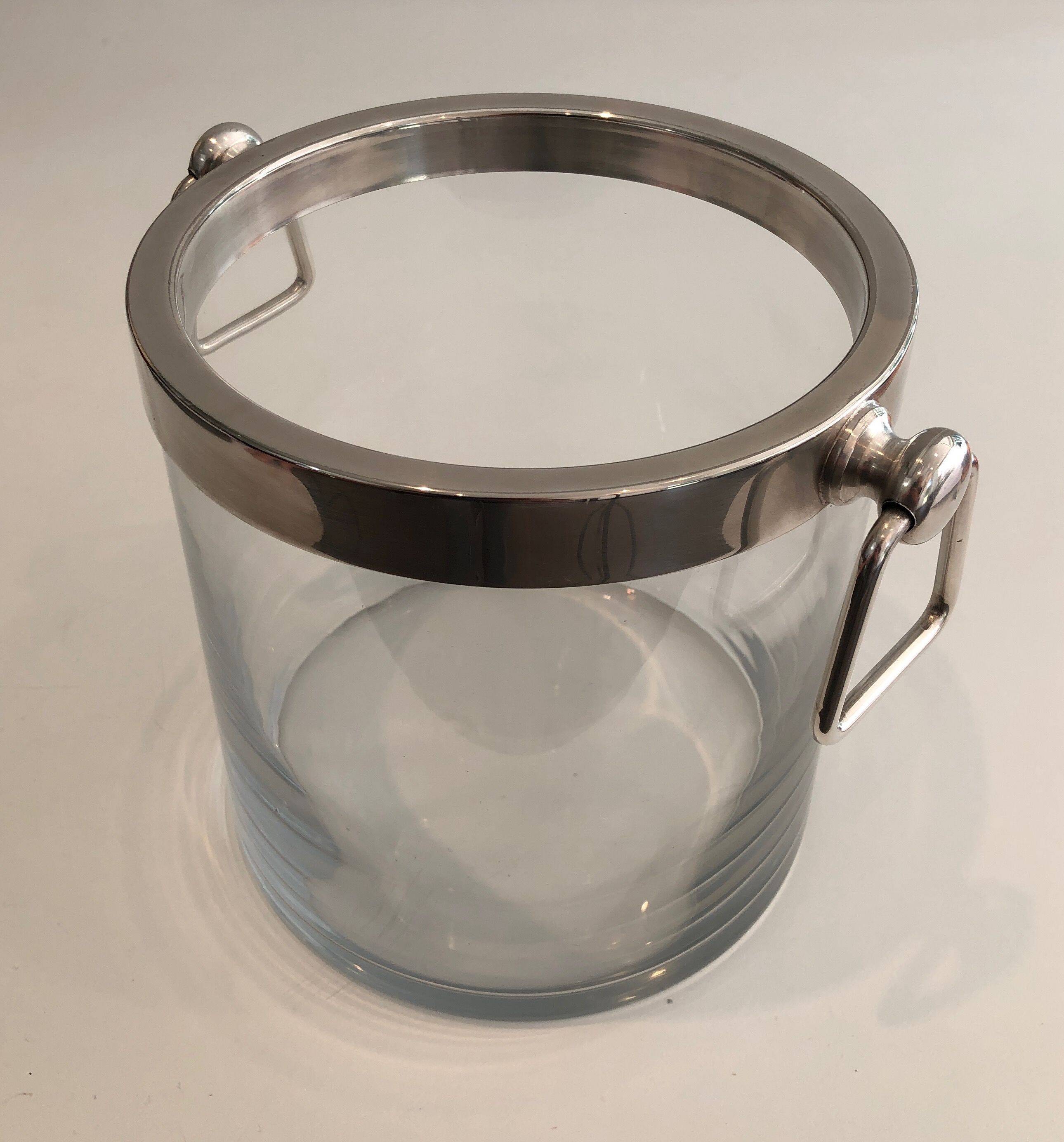 Champagne bucket design in glass and silver-plated metal
