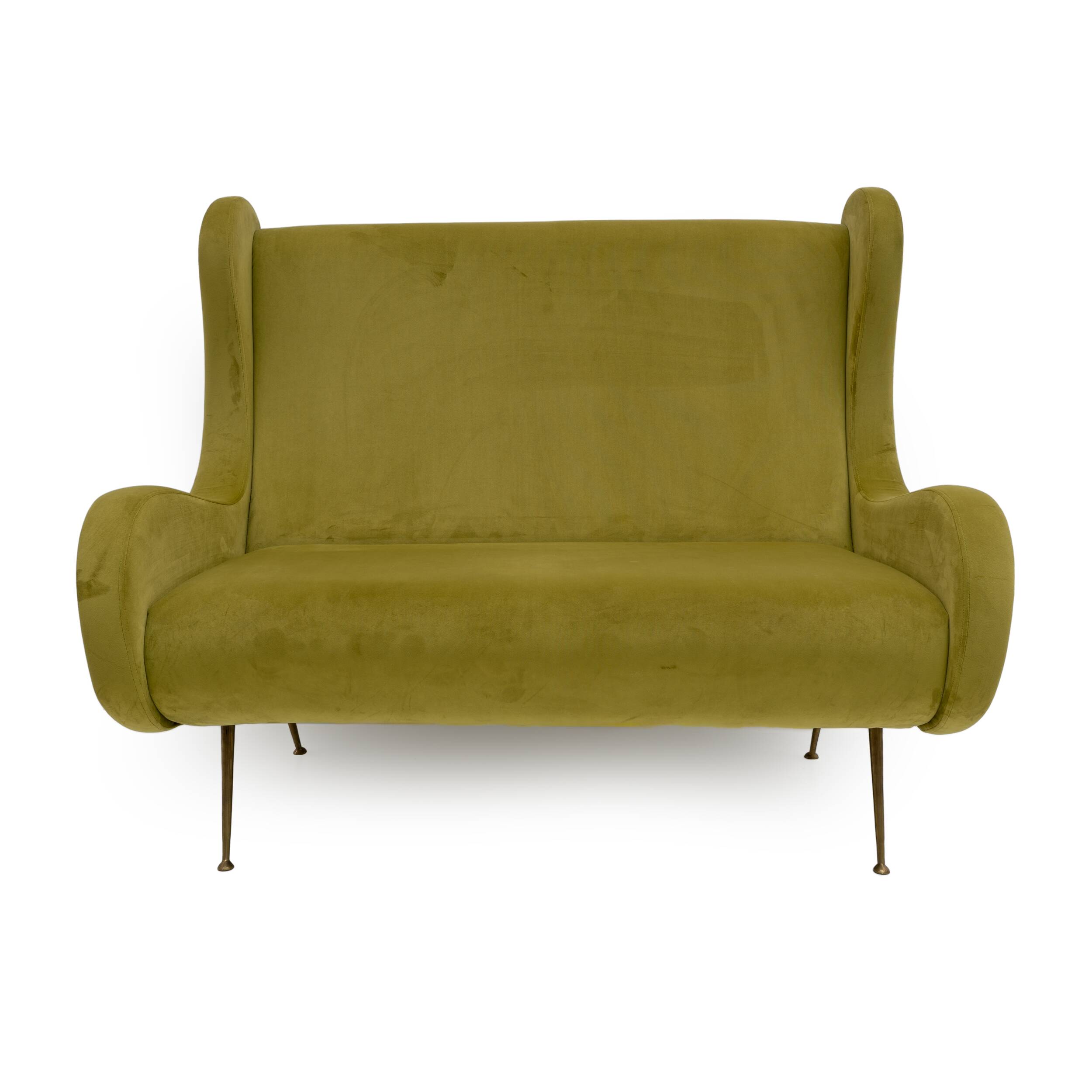 Marco Zanuso Attributed Mid-Century Modern Velvet Sofa Senior, Italy, 1950s