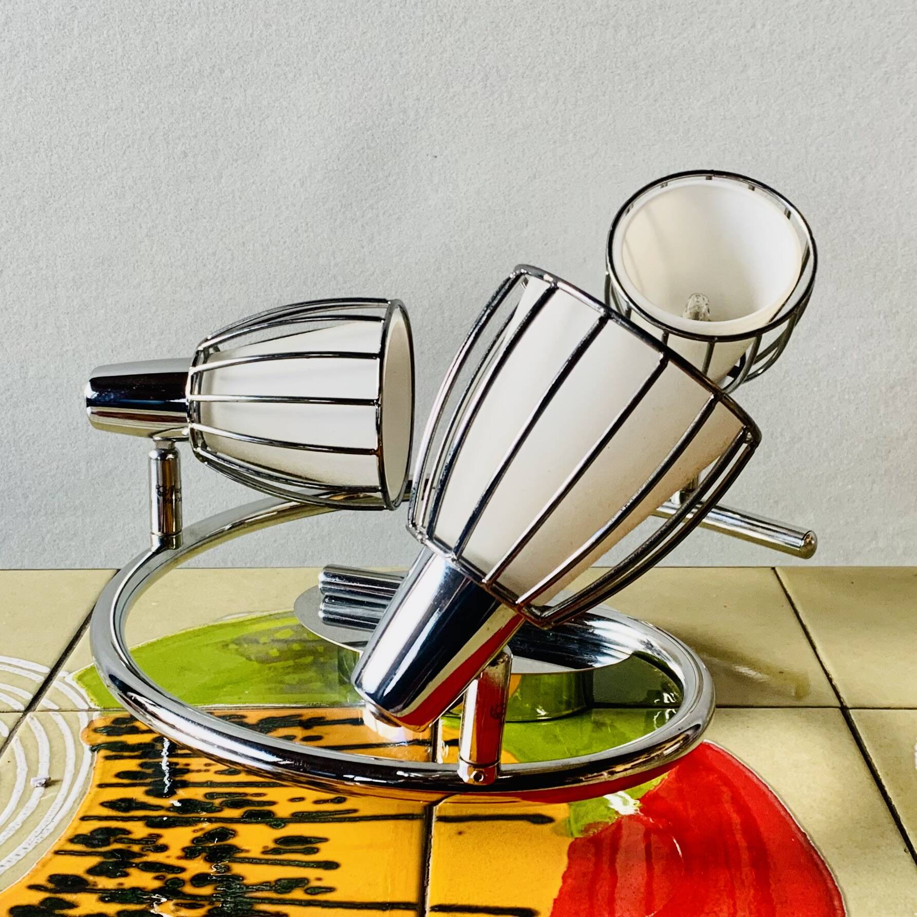 Vintage ceiling light with three adjustable spots in chrome metal