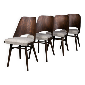 Ensemble de 4 chaises de salle à manger conçues par Radomir Hofman pour TON, modèle 514, années 1960, retapissées en crème