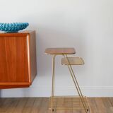 Small brass side table with a teak top, 1960.