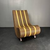 Curvy wavy pencil reed rattan bamboo low lounge chair, 1970s