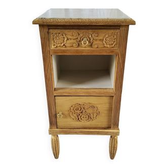 Table de chevet en chêne blond et marbre