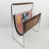 Italian Magazine Rack with Rattan, 1980's