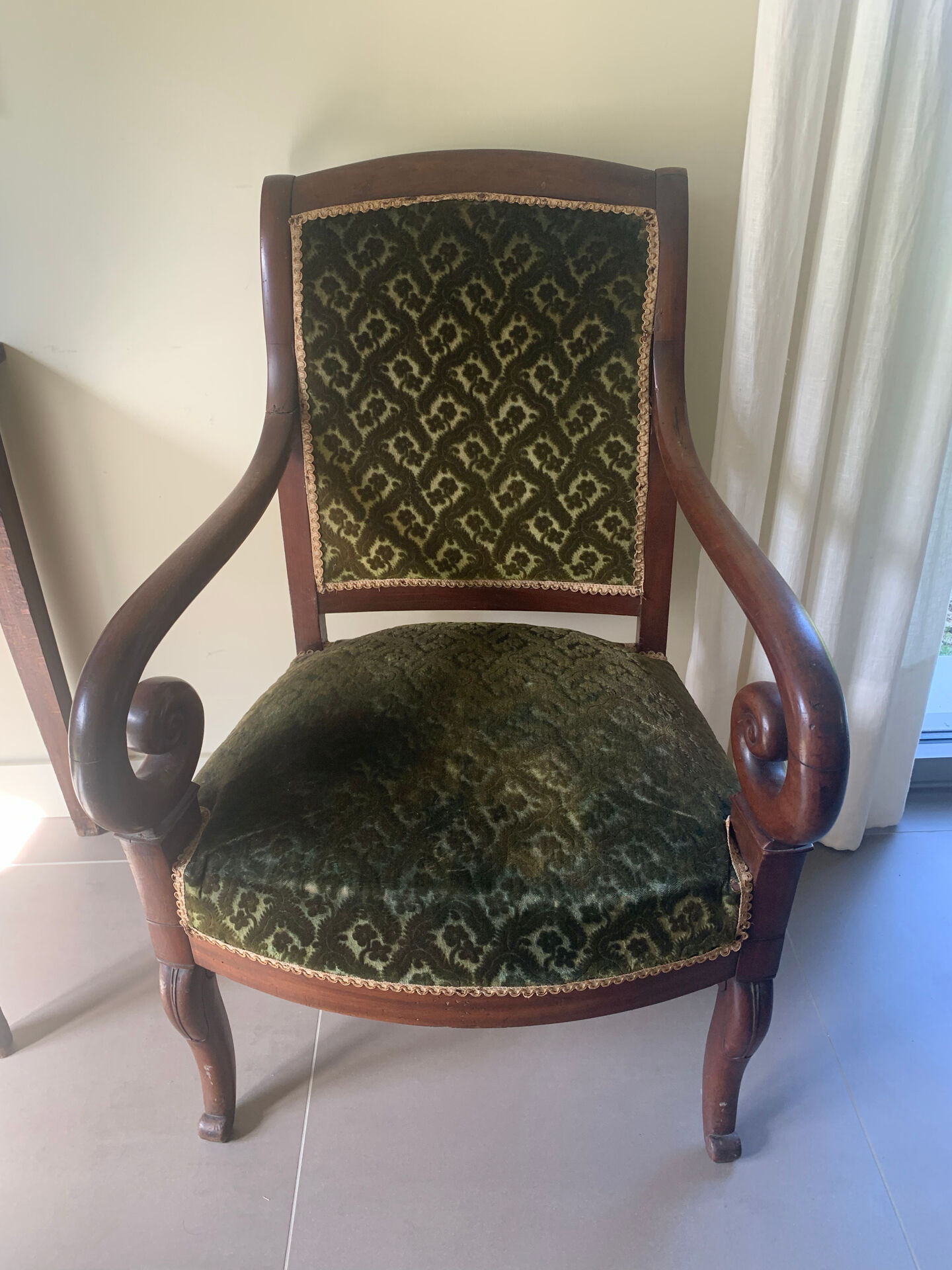 2 Fauteuils velours vert