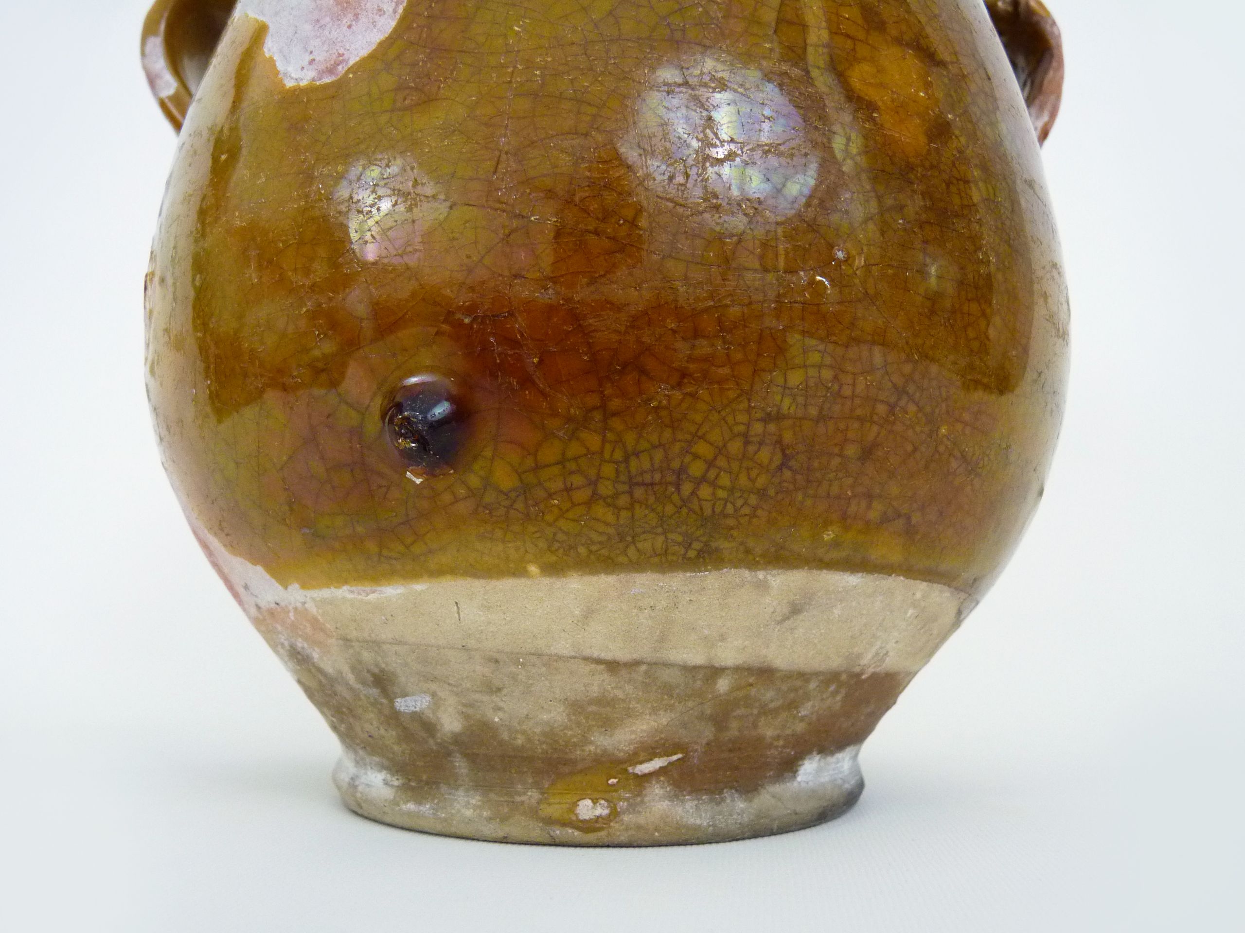 Glazed yellow confit pot, south west of France. Conservation pot. Pyrenees XIXth