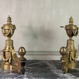 Paire De Chenets De Style Louis XVI En Bronze Doré, XIXème Siècle