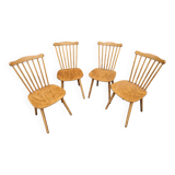 Set of 4 Baumann wooden chairs, 1950-60