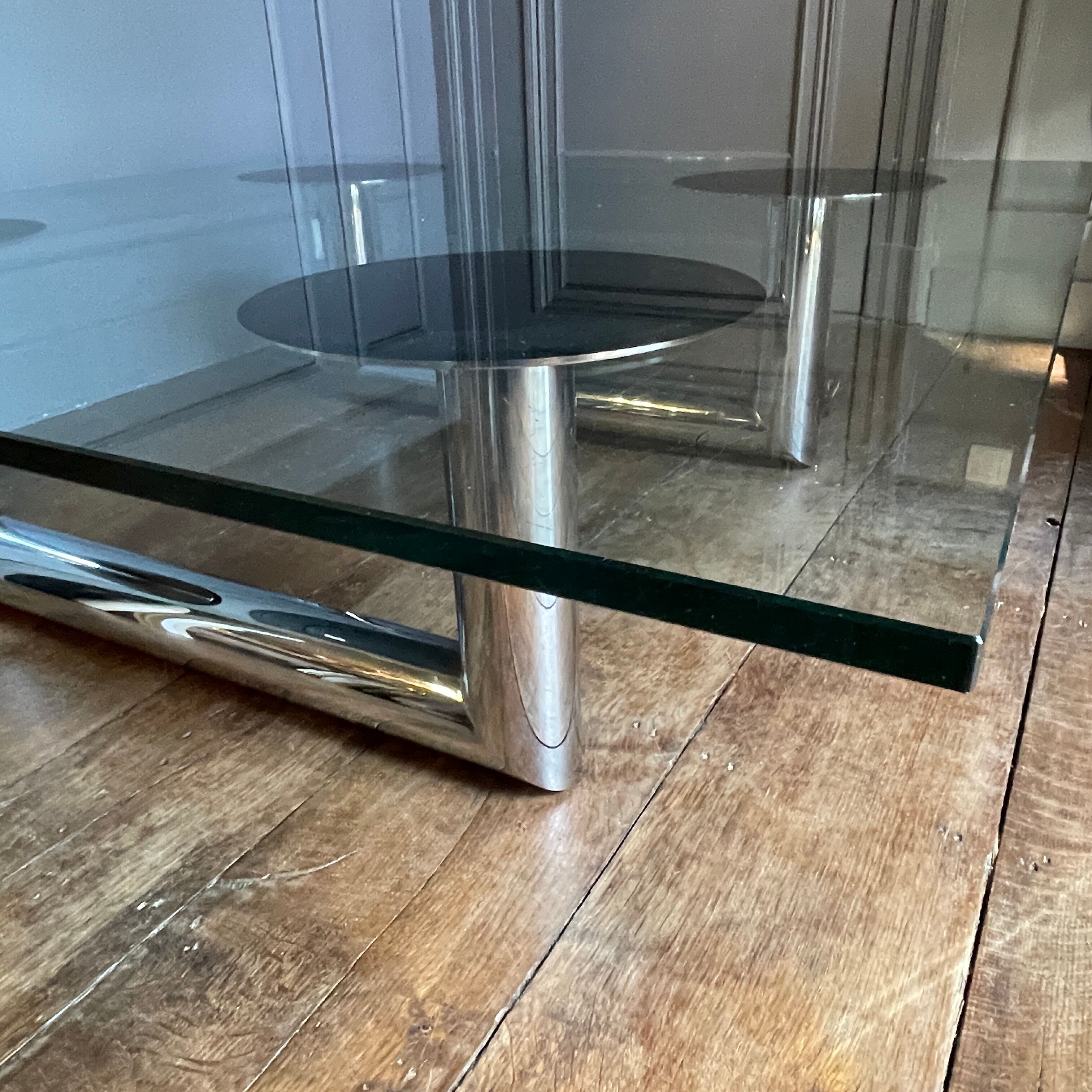 Large square coffee or coffee table in chromed steel, Italian design, ca 1970