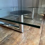 Table basse ou de salon carrée en acier chromé design italien, ca 1970