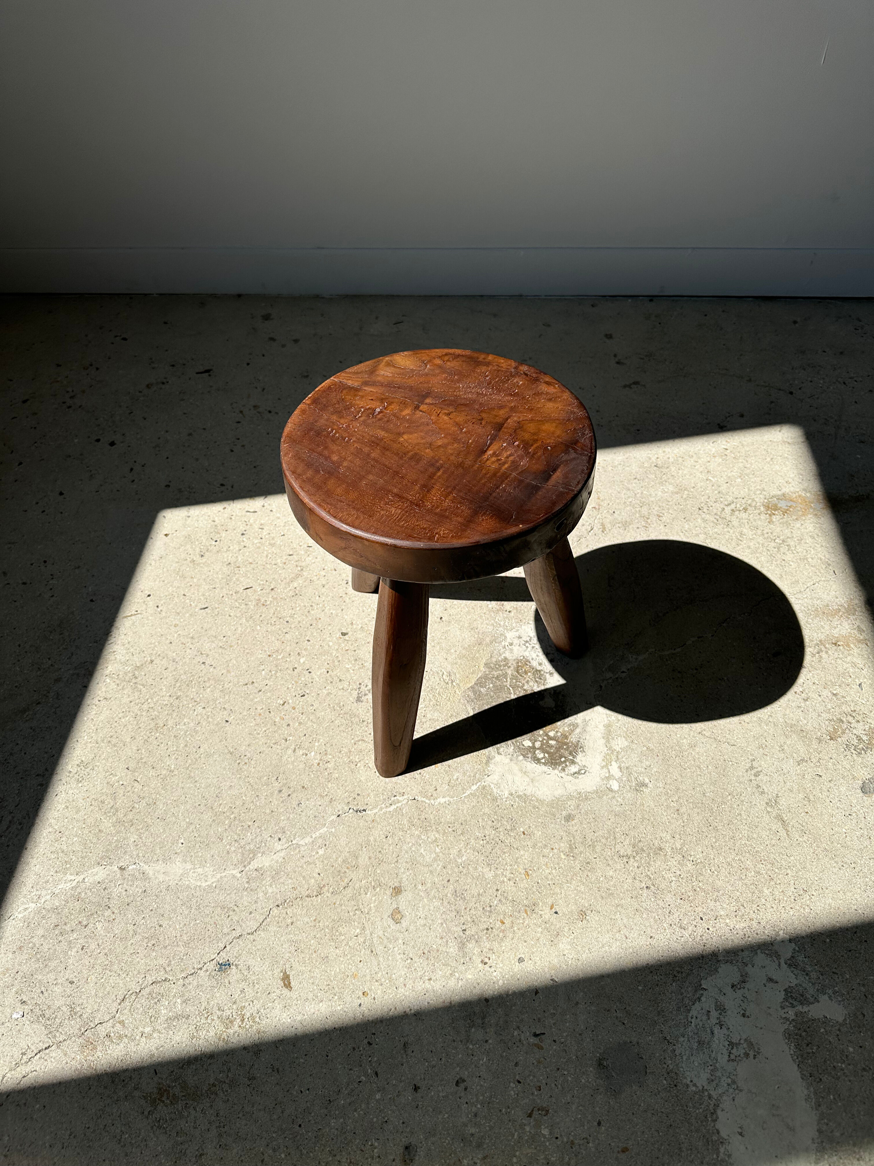 Brown solid wood stool flat circular seat
