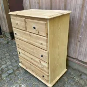 High Scandinavian chest of drawers stripped in solid pine from the 1980s.
