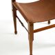 Rare 1990s safari stool with a teak frame and a seat made of brown saddle l