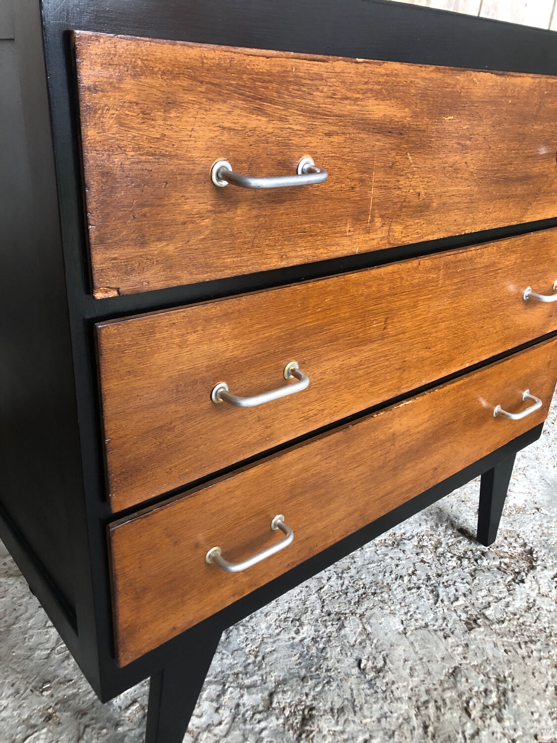 Black wood chest of drawers + 3 vintage black drawers #a143