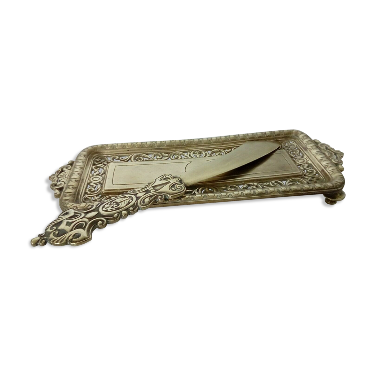 Bronze paper cut and its empty art nouveau pocket resting place late 19th
