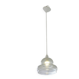 Suspended lamp in transparent blown glass, modern, minimalist, timeless style.