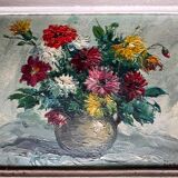 Painting - oil on canvas still life with dahlias