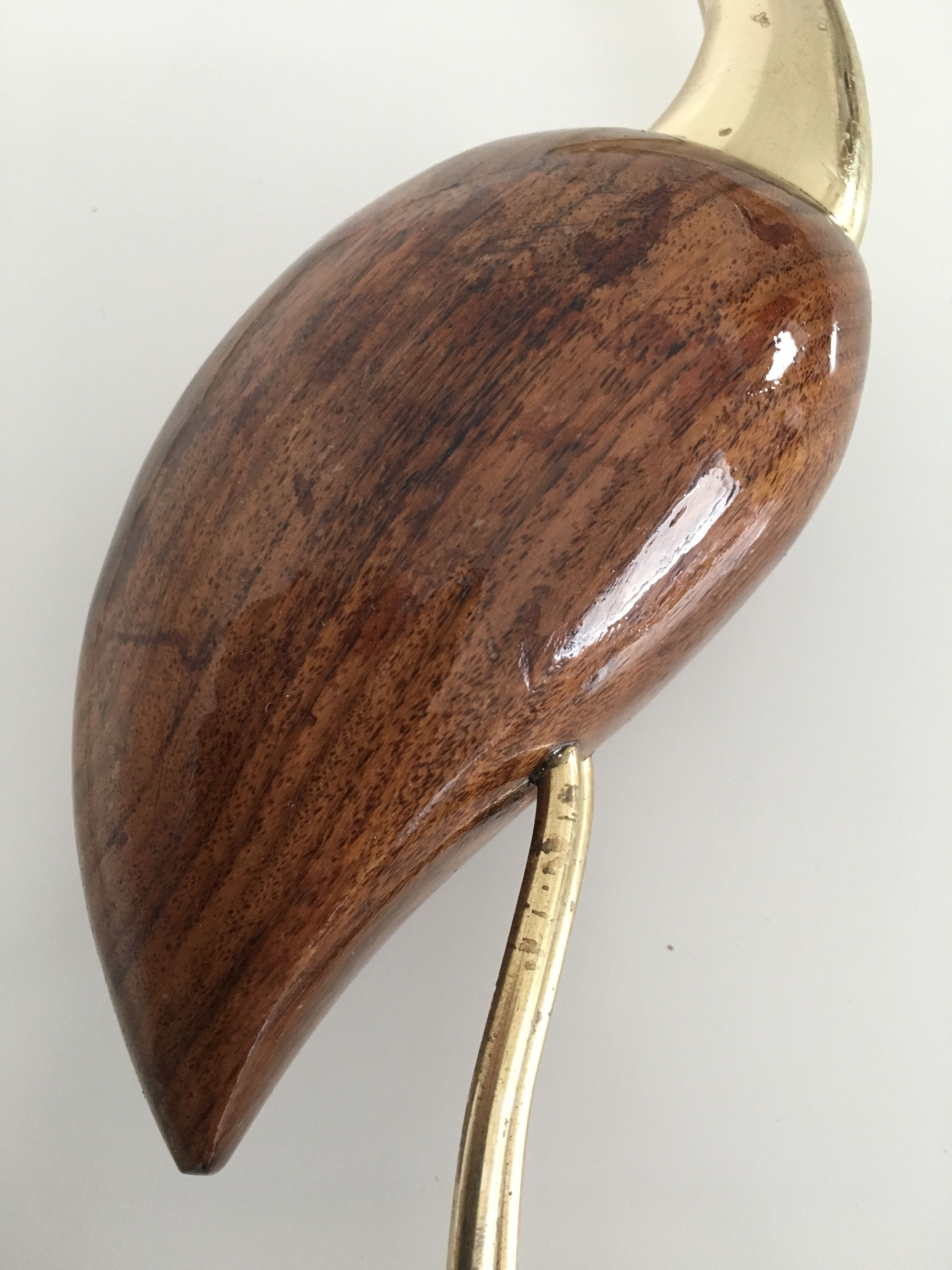 Heron in wood and brass