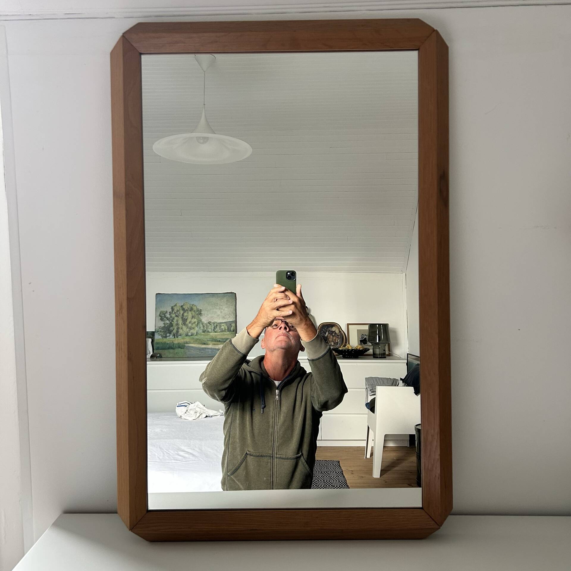 Mid-century oak large mirror