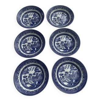 6 soup plates, Willow Churchill model, made in England, Asian landscape