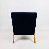 Fauteuil vintage en velours bleu marine Var, années 1970